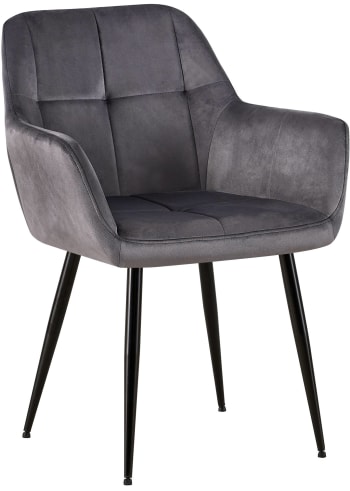 Emia - Silla de comedor con reposabrazos en terciopelo gris