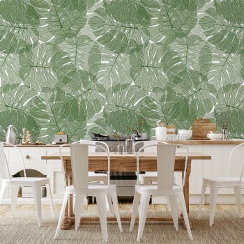 Papier peint feuilles mur de monstera verte 260x270cm
