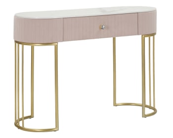 Montpellier - Consolle in metallo tessuto legno dorata rosa bianca cm 100X40X75