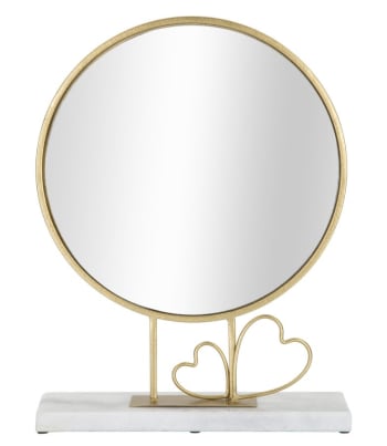 Heart - Specchio da appoggio in metallo dorato e marmo bianco cm 30x9x39,5