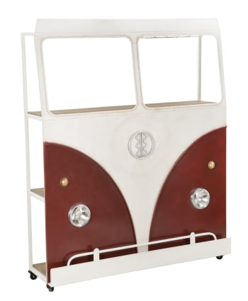 Van - Bancone bar in metallo bianco e rosso cm 138x40x174