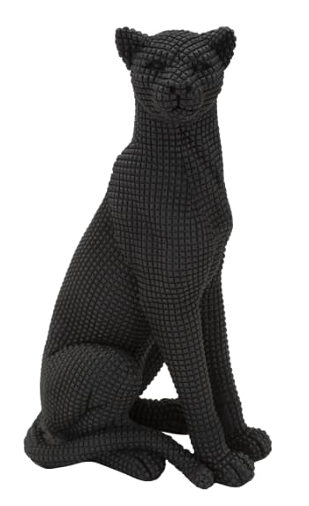 Animali - Statua di leopardo seduto in resina nera cm 15x10x27