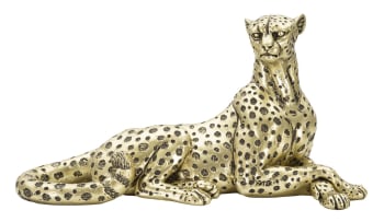 Animali - Statua di leopardo sdraiato in resina dorata cm 27,3x10,3x13,9