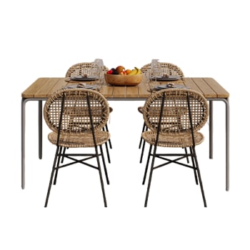 Asti - Ensemble table en bois d'acacia FSC 160 cm et 4 chaises naturelles