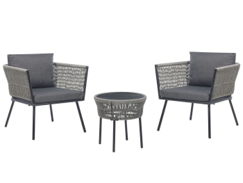Set Giardino HAPPYGRILL 3 Pezzi In Rattan Sintetico - 2 Sedie Con Cuscini E Tavolino In Vetro - Marrone - Per Balcone, Terrazzo, Cortile E Piscina