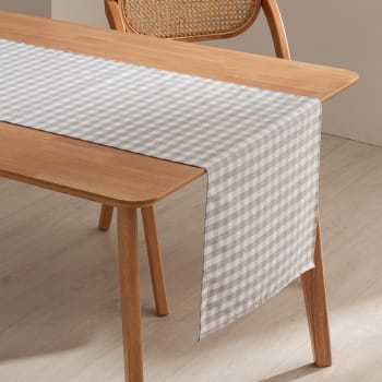 Vichy - Camino de mesa algodón tacto tela impermeable gris claro 45x170 cm