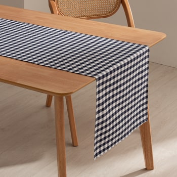 Vichy - Camino de mesa algodón tacto tela impermeable azul marino 45x170 cm