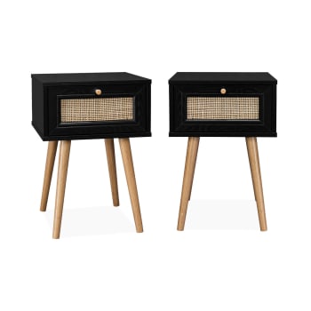 Boheme - Lot de 2 tables de chevet effet bois noir cannage