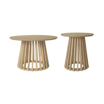 Clara - 2 tables basses rondes effet chêne D40cm et D60cm