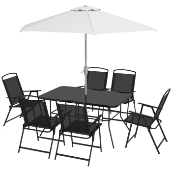 Salon de jardin 6 places 8 pcs - parasol, table, 6 chaises pliantes
