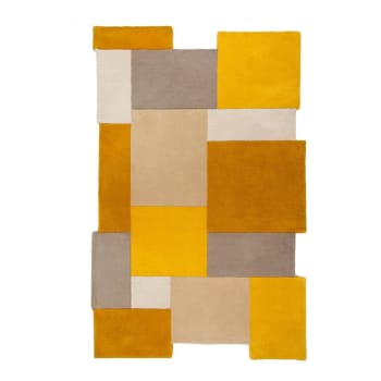 Collage - Tapis géométrique design en laine jaune 60x230