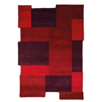 Collage - Tapis géométrique design en laine rouge 90x150
