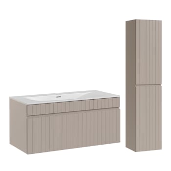 Zelie - Ensemble meuble vasque encastrée et colonne stratifiés beige cachemire