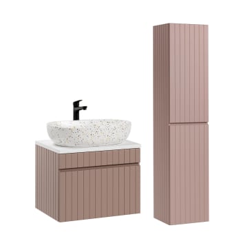 Zelie - Ensemble meuble vasque et colonne stratifiés rose