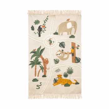 Tapis pour enfants en coton beige thème de la jungle 100x150 cm