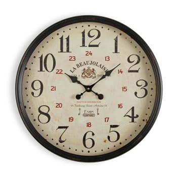 Beaujolaise - Reloj de pared estilo vintage en metal negro