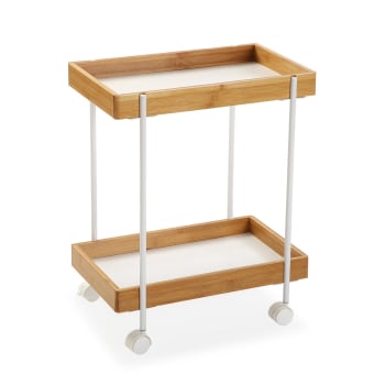 Hobson - Mueble de baño con 2 estantes en bambú y metal blanco y marrón