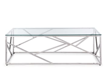 Romy - Table basse rectangulaire design en verre et en métal argent L120