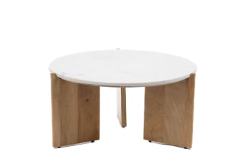 Valdez - Table basse ronde en bois et en marbre D70