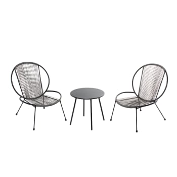 Rete - Ensemble de 2 fauteuils + 1 table basse gris foncé