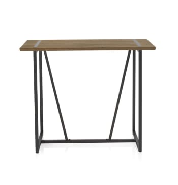 Table de bar haute 130x70 en bois d'épicéa avec pieds en métal noir