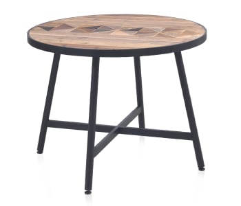 Table en bois recyclé 100 cm de diamètre avec pied en métal noir