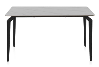 Table en céramique blanche avec pieds en métal noir 140x80