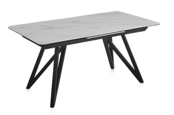 Table à rallonge en céramique blanche avec pieds en métal 160/210x90