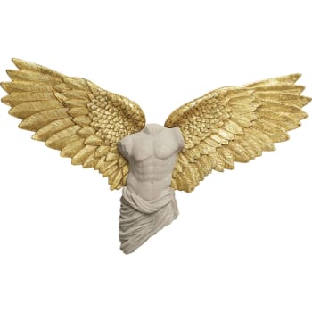 Guardian angle - Déco murale buste homme ailé polyrésine dorée et blanche L124