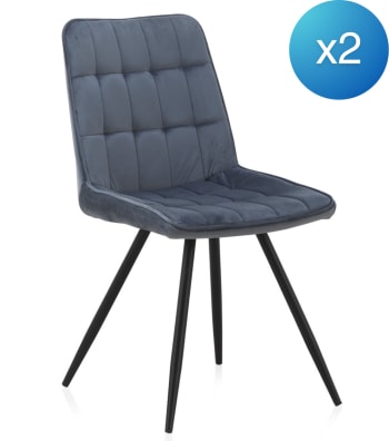 Lot de 2 chaises capitonnées bleues avec pieds métalliques noirs