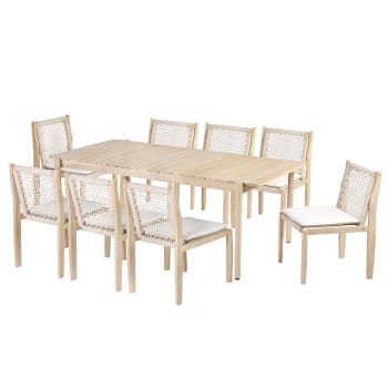 Samoa - Ensemble table 210cm et 8 chaises en bois d'acacia  blanchi