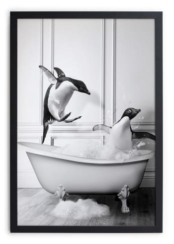 Moldura negra - Tableau avec cadre noir 40x30 Pingouins dans la baignoire