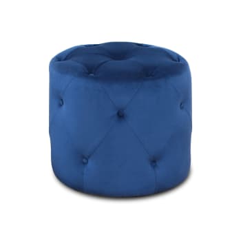 Eva - Pouf in velluto blu capitonné