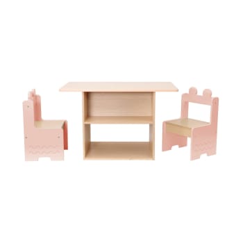 Table Et 2 Chaises Pour Enfants WOTU - En MDF Et Bois Massif - Blanc Et Bois Clair - Pour Chambre, Salle De Jeux