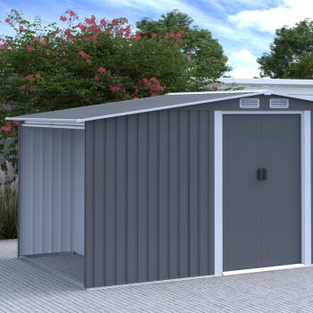 Casetta Da Giardino Outsunny - Capanno Attrezzi Con Porte Scorrevoli, Effetto Legno, 152x235.7x208.7 Cm