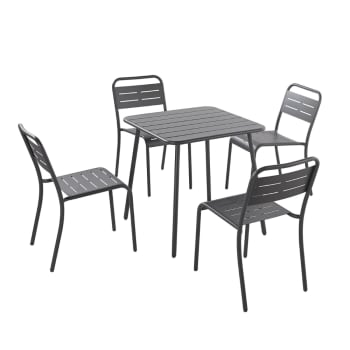 Bergame - Ensemble table + chaises gris foncé 4 places