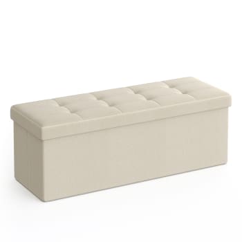 Banc de rangement pliable 110 x 38 x 38 cm tissu façon lin  beige