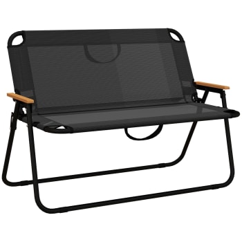 Banc 2 places pliable de camping aspect bois acier textilène noir