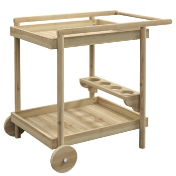 Desserte de jardin chariot pour plancha bois 2 plateaux