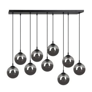 Sagan - Regleta de techo estilo vintage con 9 esferas de cristal gris