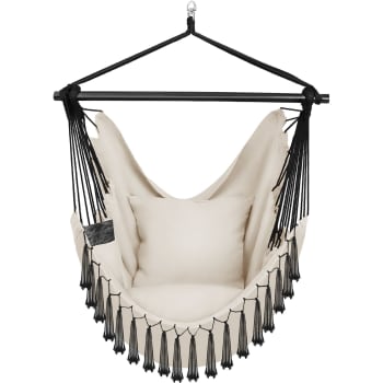 Poltrona Sospesa Beige Con Cuscino | Montaggio A Soffitto | Ø62cm | Portata 110kg - Foto 6