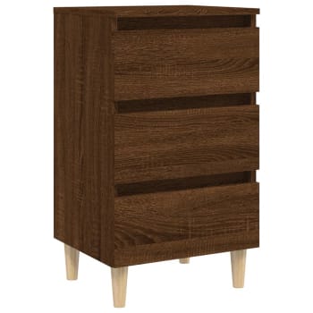 Mesita de noche,mesa de noche patas madera maciza marrón  40x35x69cm