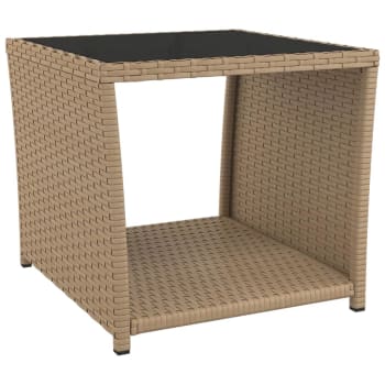 Tavolino Da Giardino Quadrato 50x50x30 Cm | Polyrattan Grigio | Piano Vetro Temperato | Acciaio Verniciato