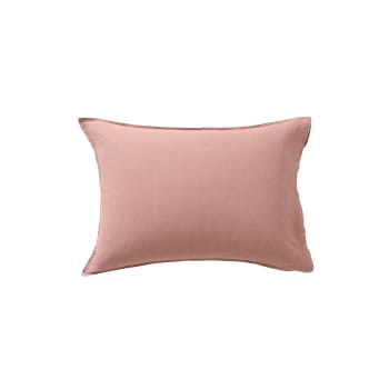 Songe - Taie d'oreiller rectangulaire lin lavé uni rose 50 x 70 cm