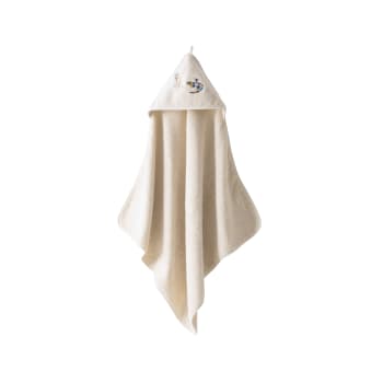 Pinata - Cape de bain coton bio bouclette brodé beige 80 x 80 cm