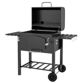 Outsunny - Barbecue da giardino a 2 ruote in metallo e ghisa 124x66x112 cm nero