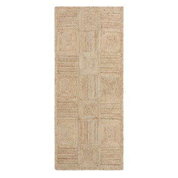 Tapis de couloir en jute naturelle motifs tissés main 80 x 200 cm