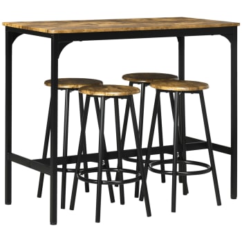 HOOBRO Set Tavolo Bar Con 2 Sgabelli E Ripiani: Angolo Conviviale In Bianco E Legno Naturale Per Cucina E Soggiorno