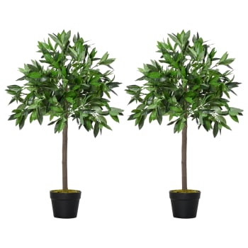 Outsunny - Set 2 alberi di alloro in vaso artificiali alti 90cm
