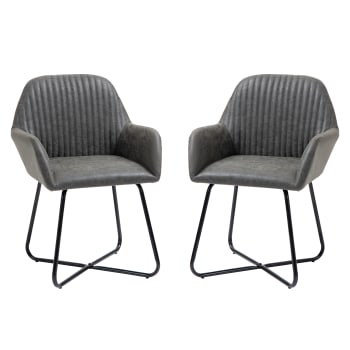 HOMCOM Set Di 2 Sedie Imbottite Effetto Velluto Con Struttura In Metallo Oro – Grigio, Per Sala Da Pranzo, Salotto O Ufficio - 5